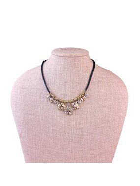 Pilgrim Womens Black Leather Necklace With Gold Tone & Crystal Charm